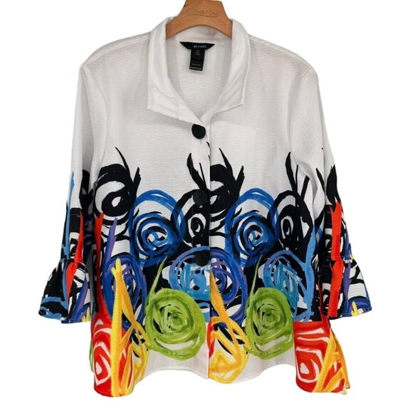 Ali Miles Womens textured top  Jacket size XL petite 3/4 sleeve wired collar - Picture 1 of 13